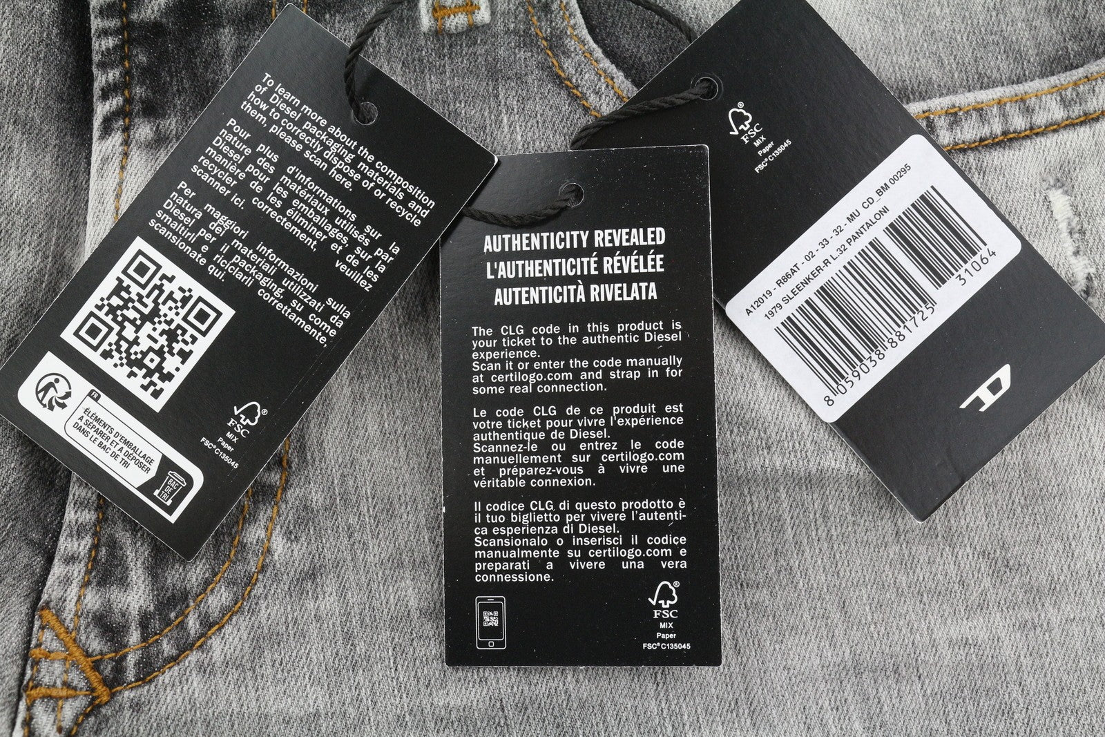 DIESEL 1979 Sleenker R86AT Men Jeans W33/L32 Skinny Distress Grey RRP€225