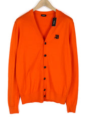 DIESEL K-Trass Men Jumper L Orange Cardigan Cotton Knitted Buttoned V-Neck Logo