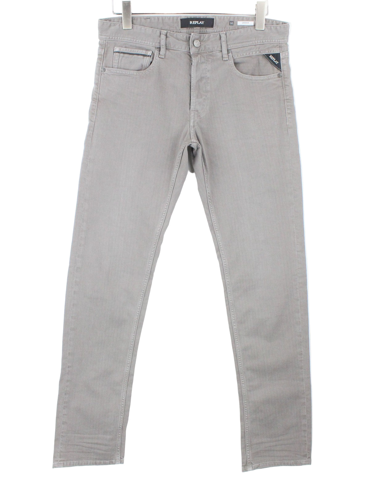 REPLAY Grover Men's Straight Fit Jeans W30/L34 Grey Pattern Button Fly Denim