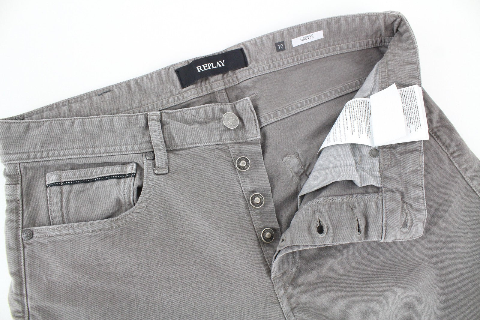 REPLAY Grover Men's Straight Fit Jeans W30/L34 Grey Pattern Button Fly Denim