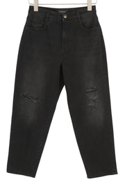 PINKO Maddie Women Jeans W27 Ripped Distress Washed Black Denim Zip Fly Logo