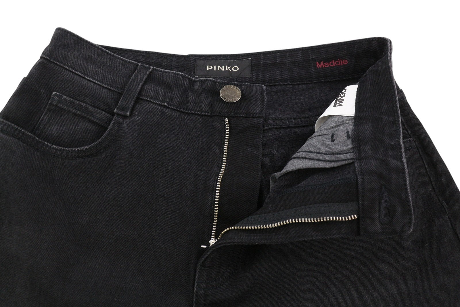 PINKO Maddie Women Jeans W27 Ripped Distress Washed Black Denim Zip Fly Logo