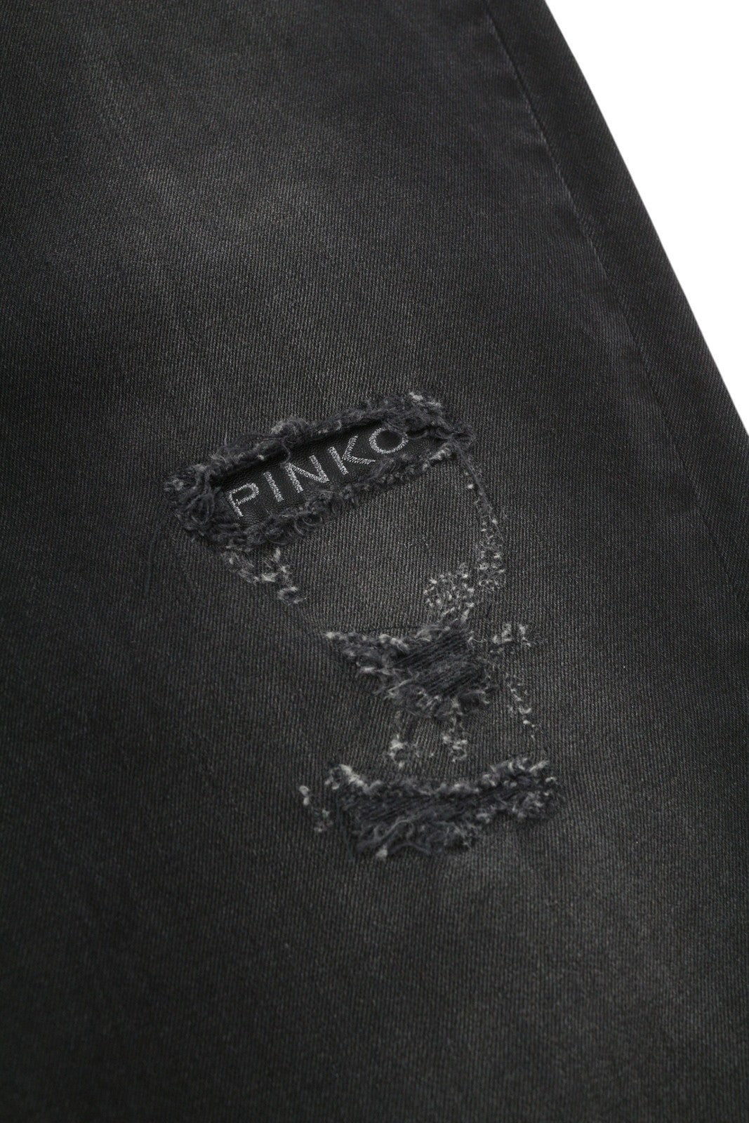 PINKO Maddie Women Jeans W27 Ripped Distress Washed Black Denim Zip Fly Logo