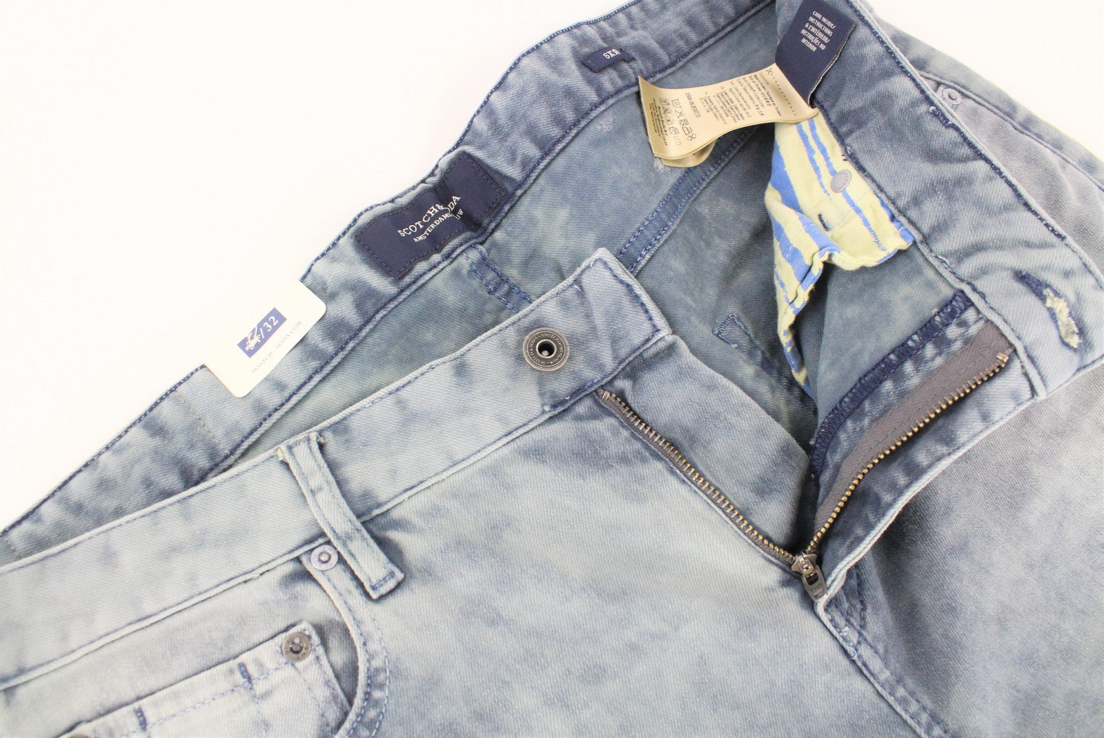 SCOTCH & SODA Skim Men's Skinny Jeans W34/L32 Light Blue Stretch Stone Washed