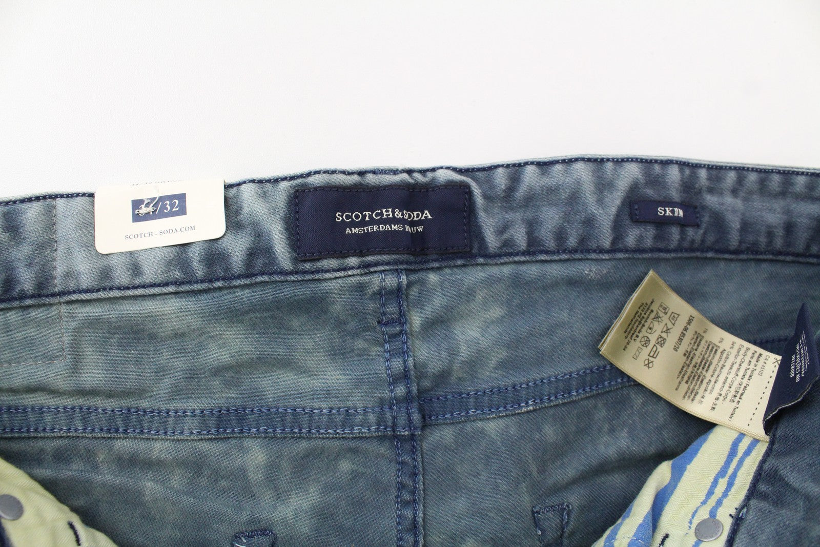 SCOTCH & SODA Skim Men's Skinny Jeans W34/L32 Light Blue Stretch Stone Washed