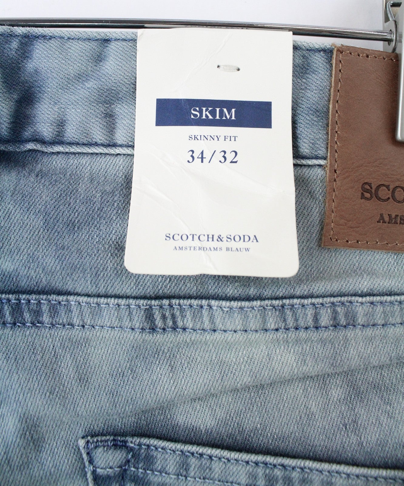 SCOTCH & SODA Skim Men's Skinny Jeans W34/L32 Light Blue Stretch Stone Washed