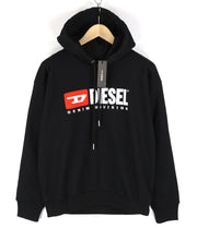 DIESEL S-Division Men Hoodie S Black Pullover Hooded Front Logo Long Sleeve