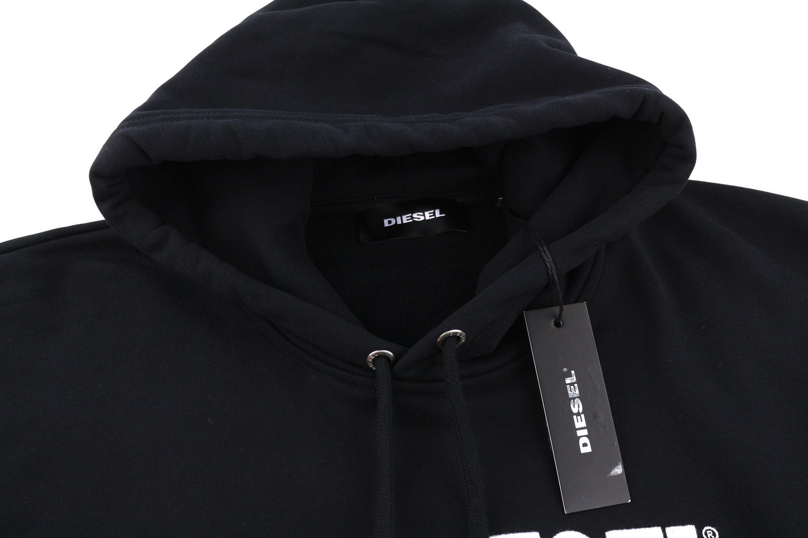 DIESEL S-Division Men Hoodie S Black Pullover Hooded Front Logo Long Sleeve