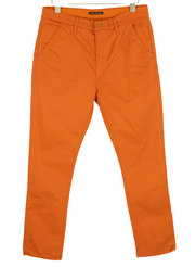 NUDIE Khaki Slim Men Trousers W33/L32 Organic Warm Orange Zip Fly Logo Chino