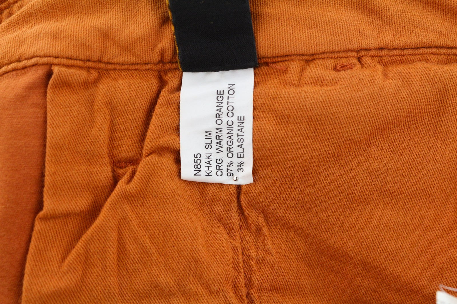 NUDIE Khaki Slim Men Trousers W33/L32 Organic Warm Orange Zip Fly Logo Chino