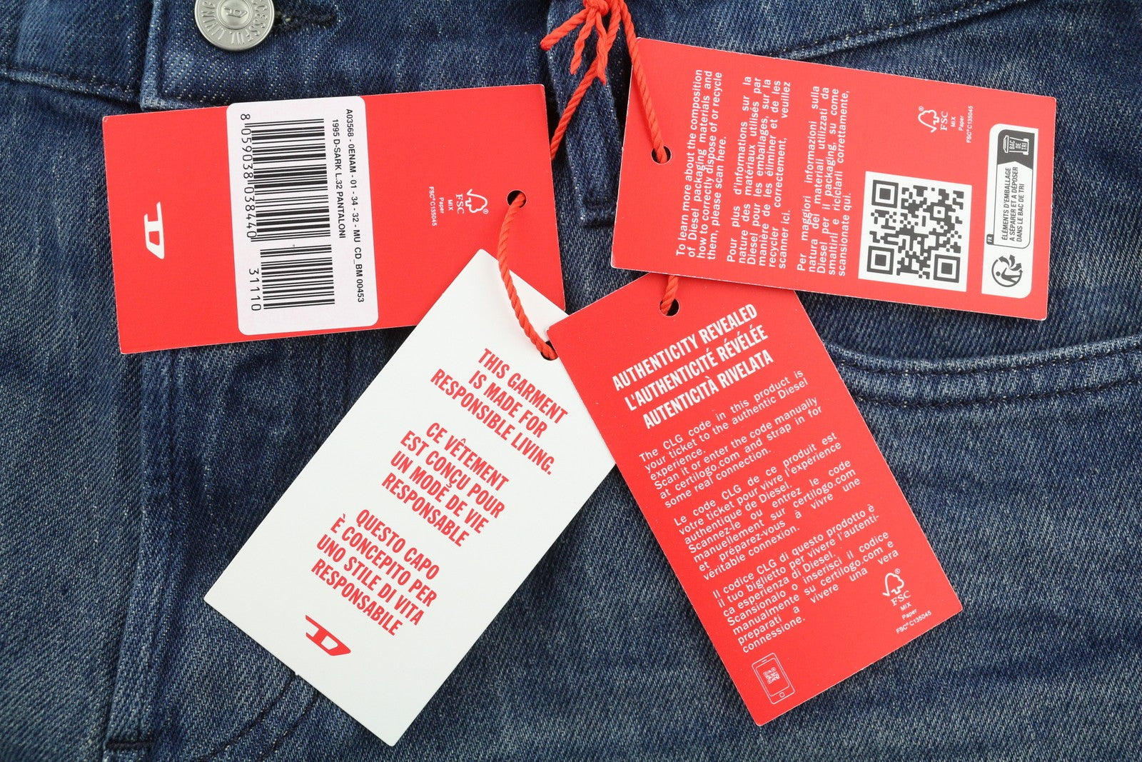 DIESEL 1995 D-Sark 0ENAM Men Jeans W34/L32 Slim  Straight Washed Blue RRP175