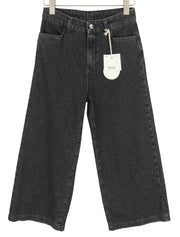 LIU JO Cropped Flare Women Jeans W28 Black Denim High Waist Ankle Zip Fly Logo