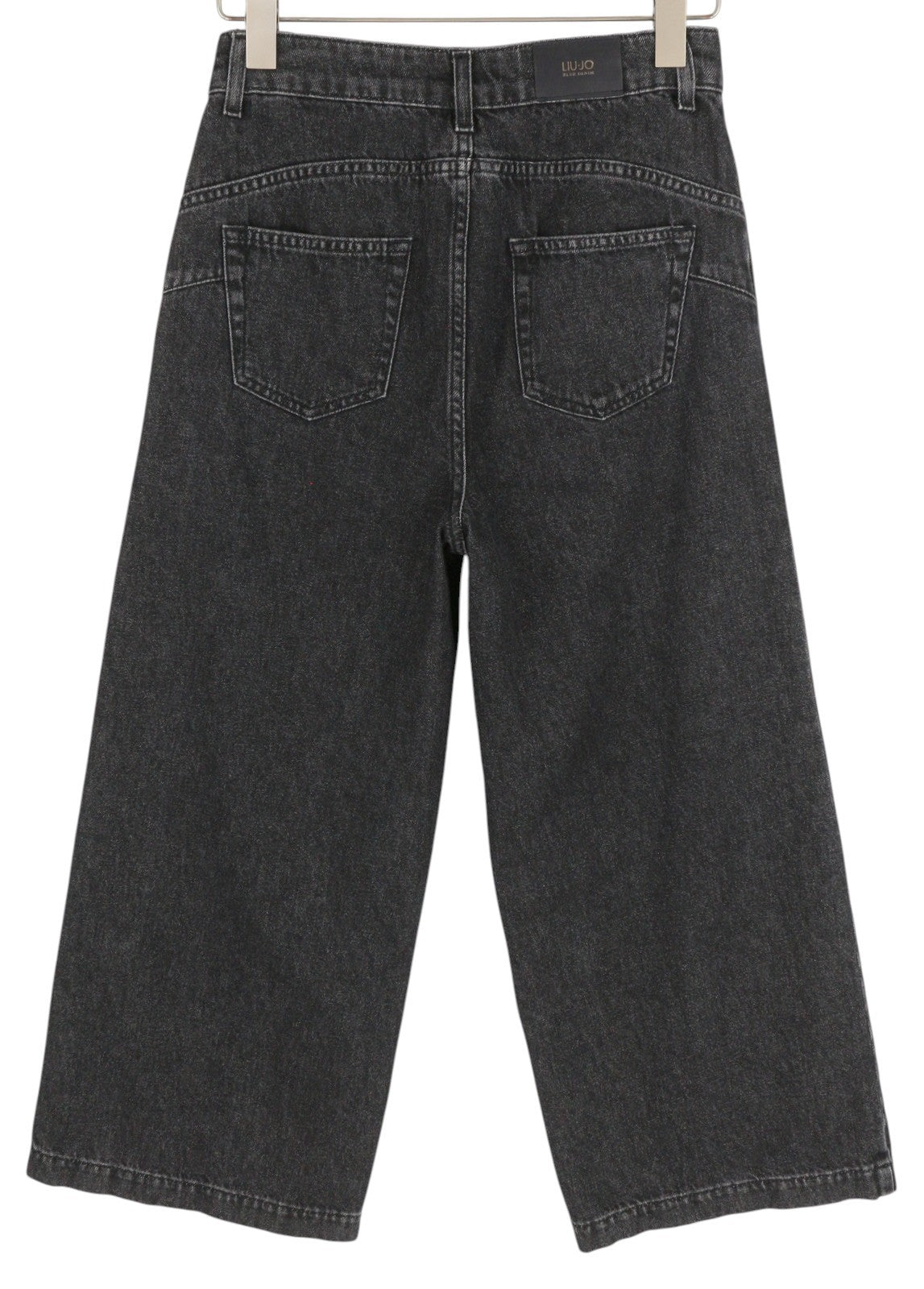 LIU JO Cropped Flare Women Jeans W28 Black Denim High Waist Ankle Zip Fly Logo