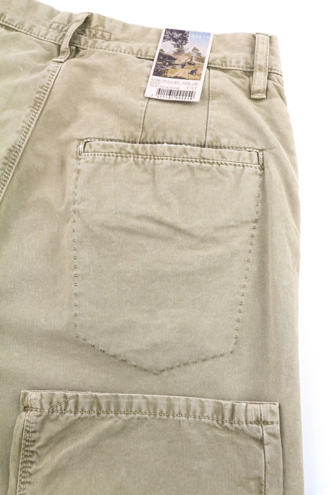 NUDIE Khaki Regular Men Trousers W28/L32 Mid Beige Buttoned Pockets Logo Chino