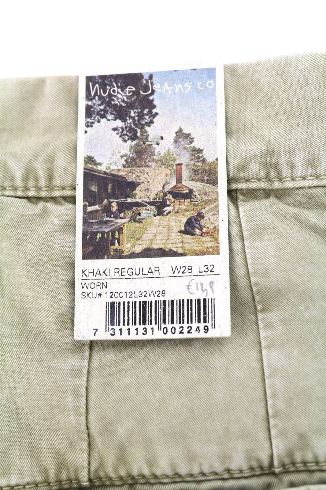 NUDIE Khaki Regular Men Trousers W28/L32 Mid Beige Buttoned Pockets Logo Chino