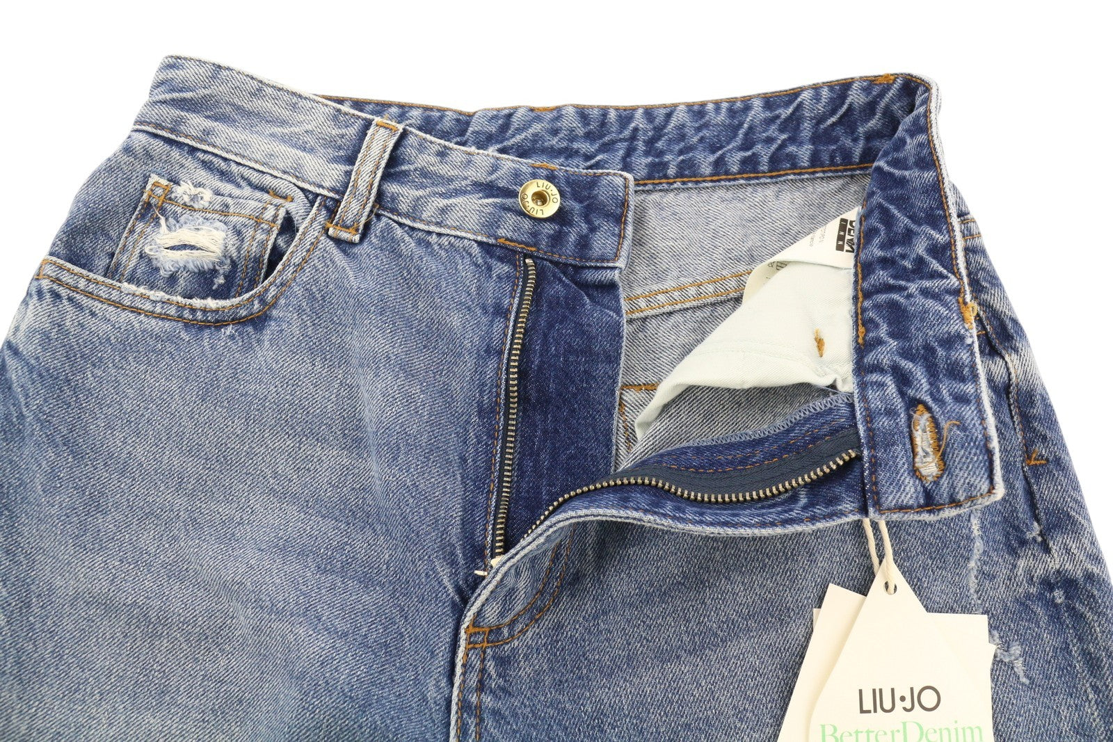 LIU JO Rilancio Women Jeans W27 Slim Fit Ripped Distress Washed Denim Blue Logo