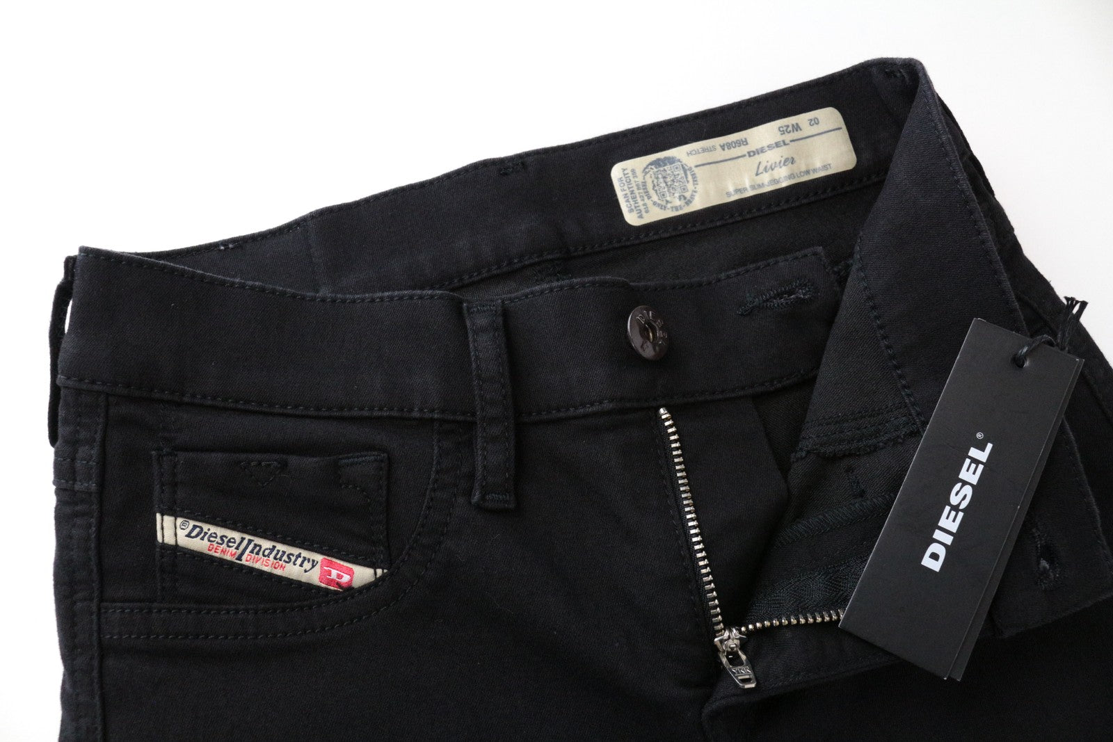 DIESEL Livier R608A W25 Women's Jeggings Black Stretch Super Slim Low Rise