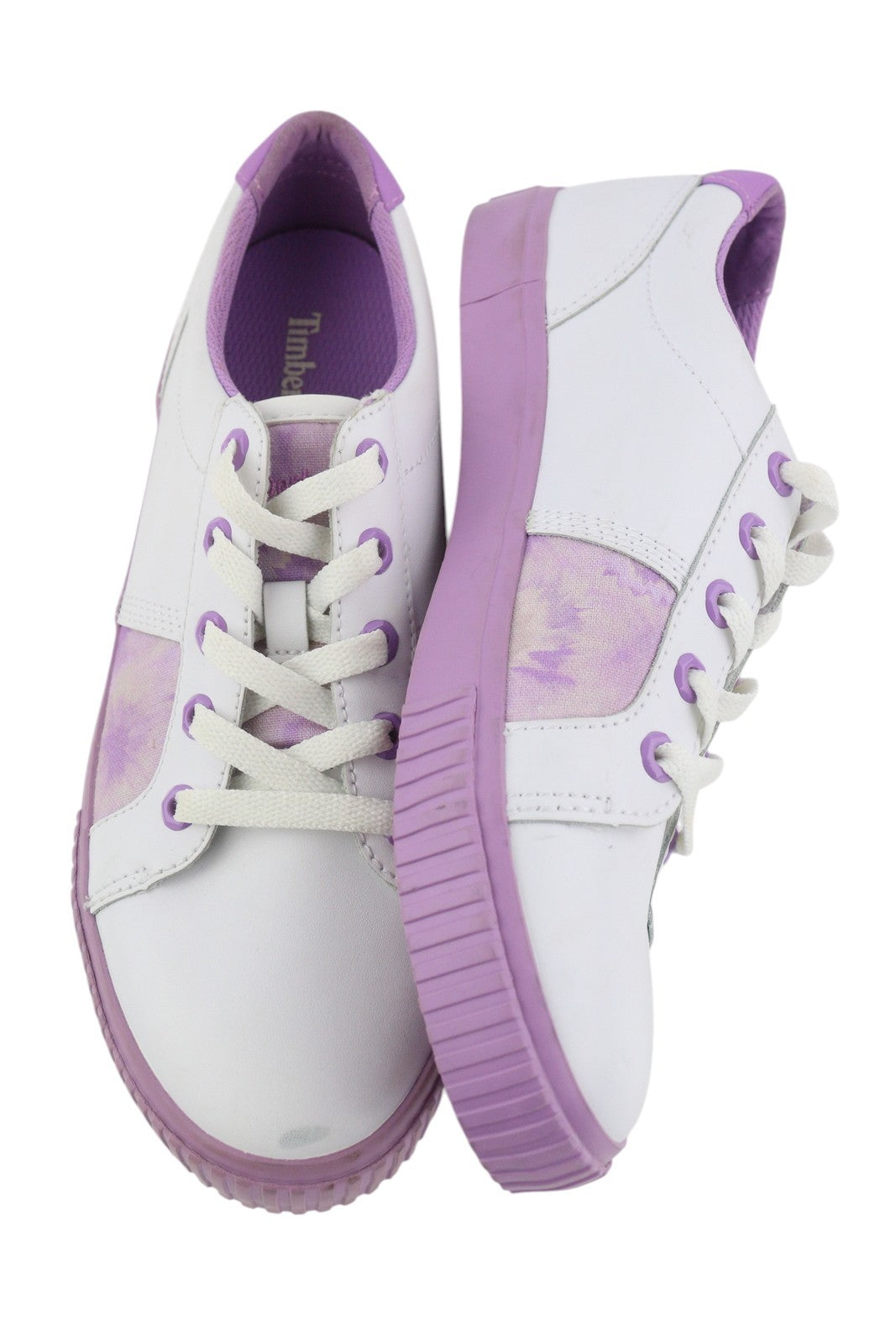 TIMBERLAND A2EPS Women Sneakers EU38.5/39 Leather White Purple Low Top Lace Up