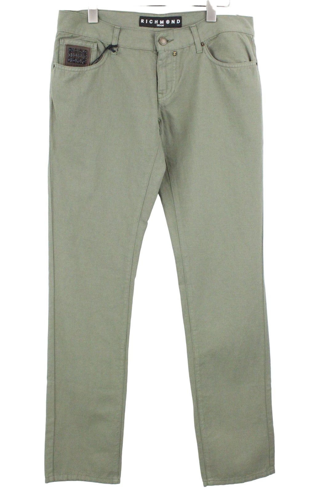 RICHMOND Men's Skinny Jeans W32 Khaki Linen Blend Lightweight Low Waist Fit