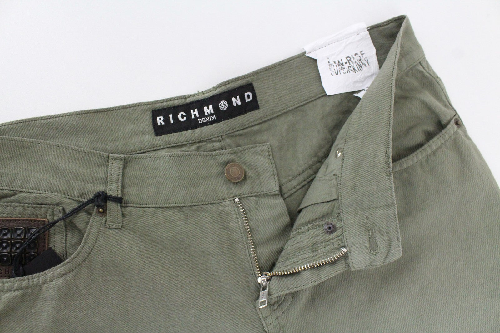 RICHMOND Men's Skinny Jeans W32 Khaki Linen Blend Lightweight Low Waist Fit