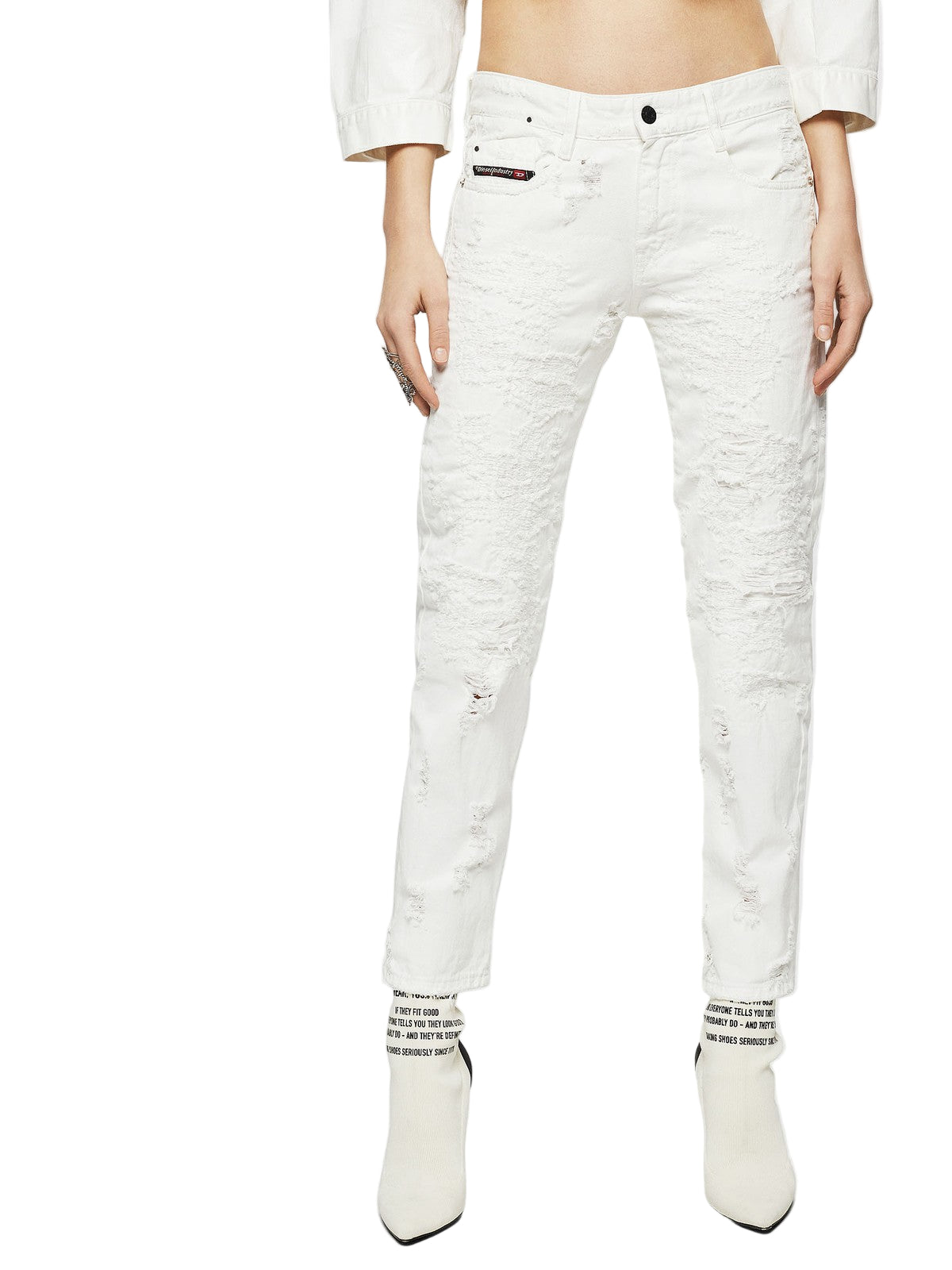 DIESEL D-RIFTY-SP2 069GY Women's Slim Jeans W26/L32 White Waxed Distressed Fit