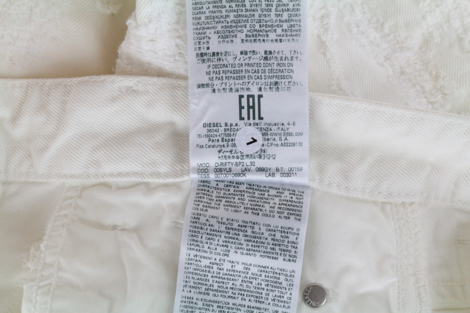 DIESEL D-RIFTY-SP2 069GY Women's Slim Jeans W26/L32 White Waxed Distressed Fit