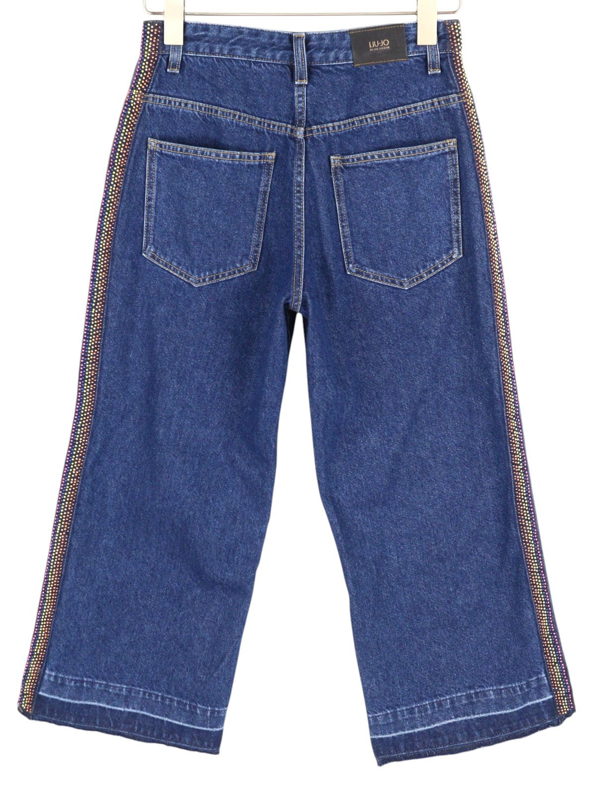 LIU JO Cropped Women Jeans W28 High Waist Flared Leg Zip Fly Washed Blue Denim