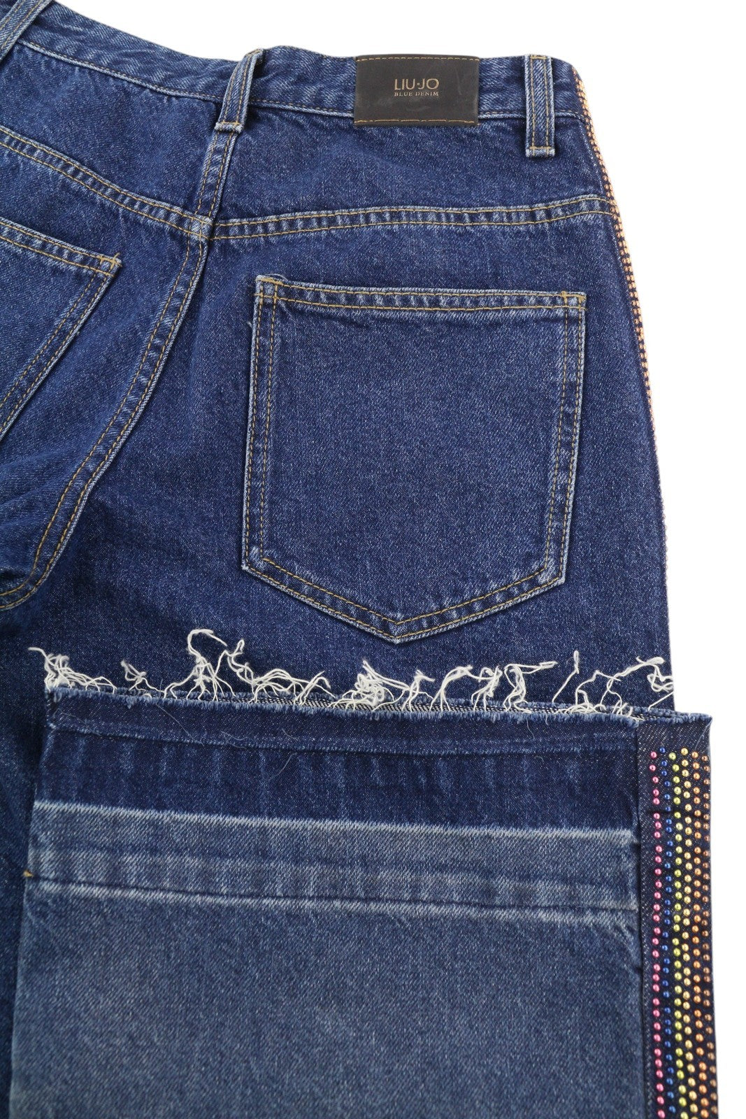 LIU JO Cropped Women Jeans W28 High Waist Flared Leg Zip Fly Washed Blue Denim