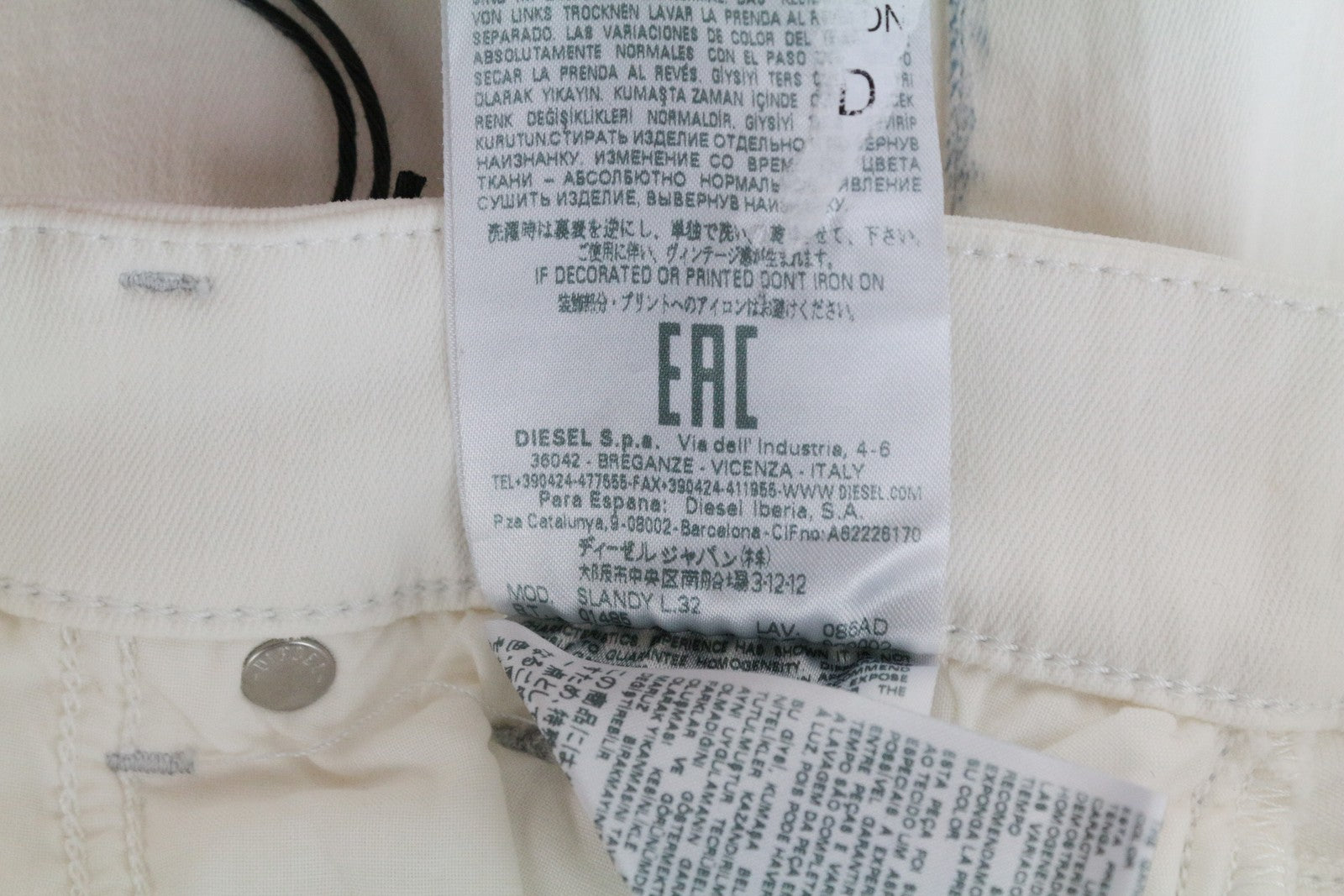 DIESEL Slandy 086AD Women's Skinny Jeans W26/L32 Super Slim Stretch White Fit