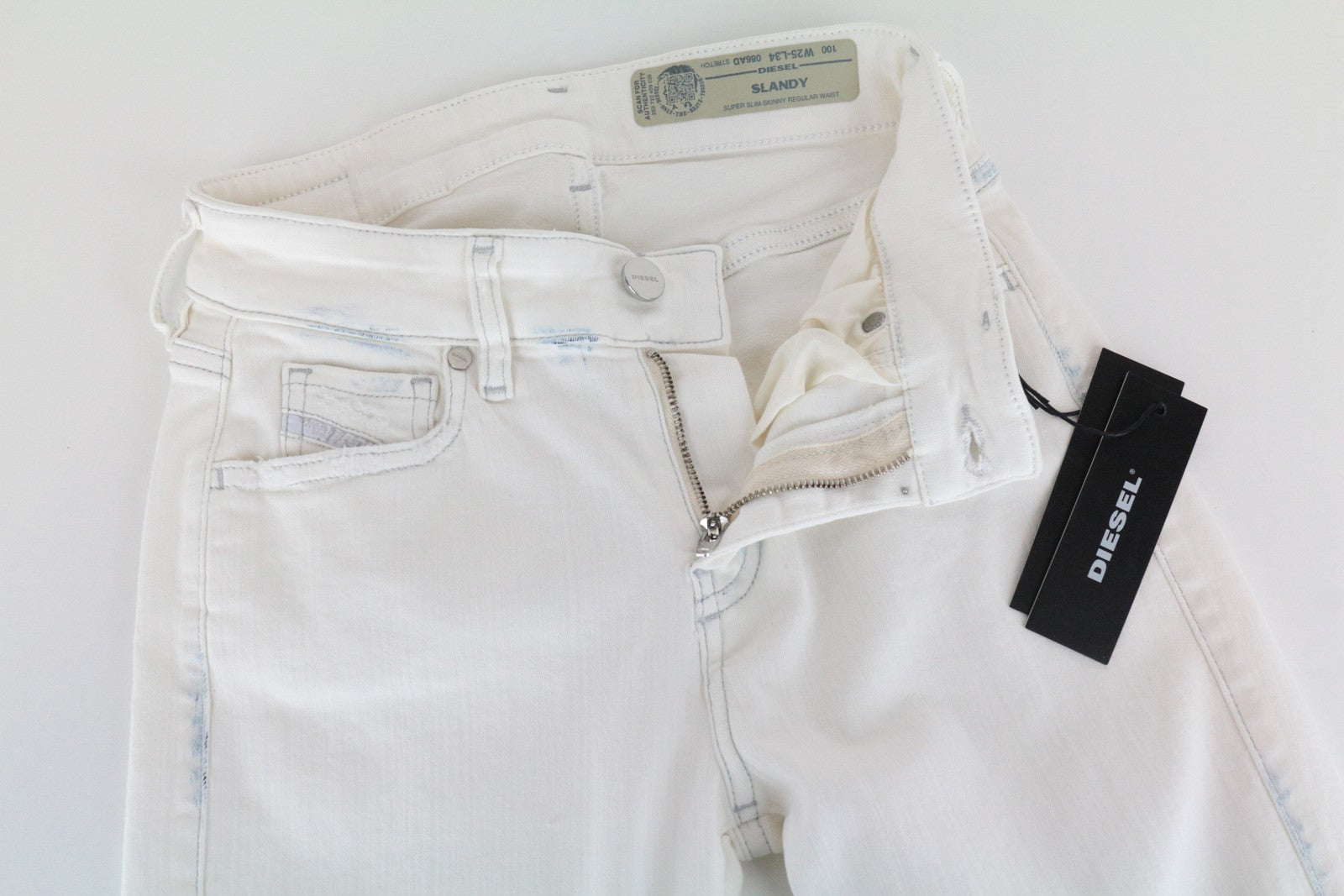 DIESEL Slandy 086AD Women's Skinny Jeans W26/L32 Super Slim Stretch White Fit