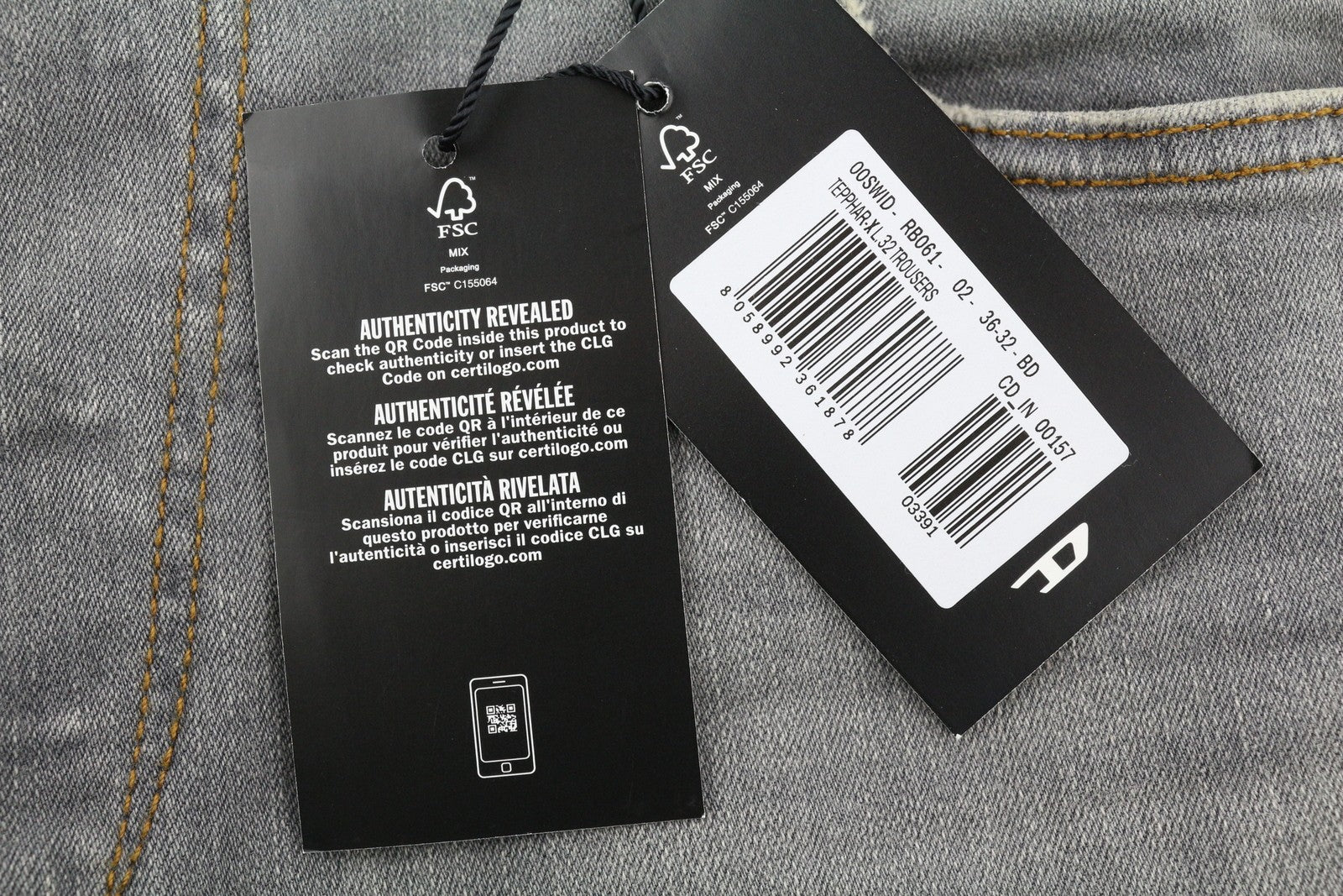 DIESEL Tepphar RB061 Men Jeans W36/L32 Slim  Button Fly Faded Grey RRP€175