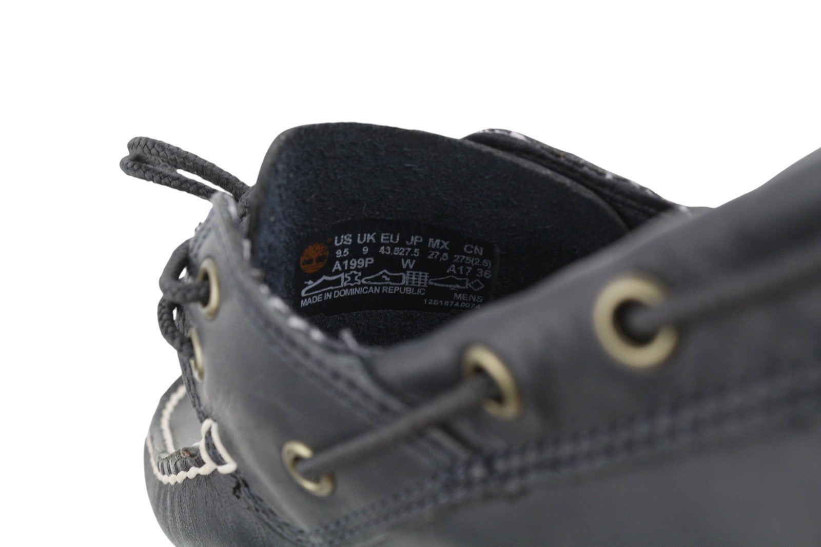 TIMBERLAND A199P Men Shoes EU43.5/44.5 Black Leather Boat Lace Up Ortholite