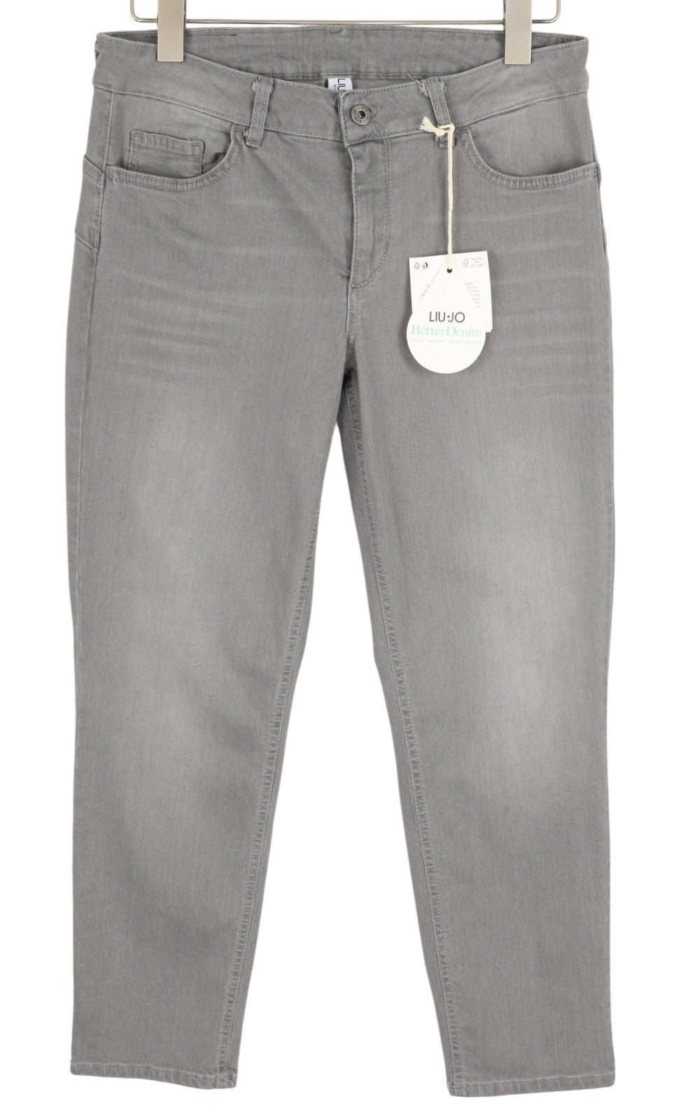LIU JO Women Jeans W32 Grey Washed Denim Ankle Length Zip Fly Slim Fit Logo