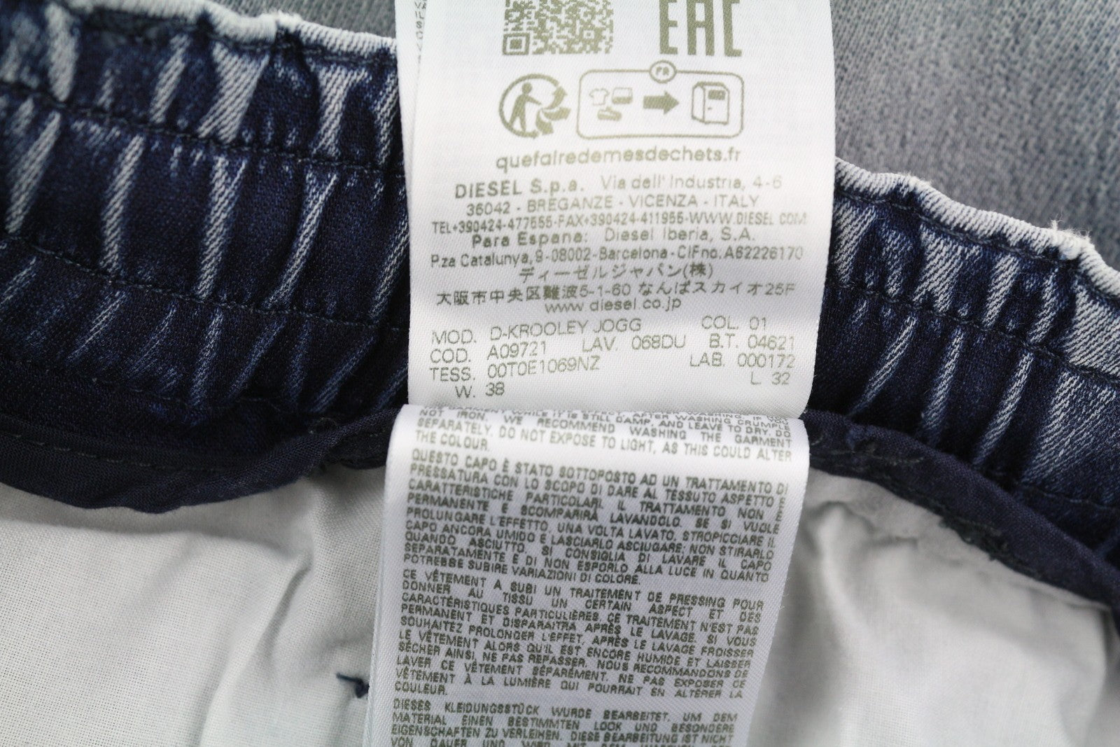 DIESEL D-Krooley Jogg 068DU Men Jeans W38/L32 Drawstring Waist Blue RRP295