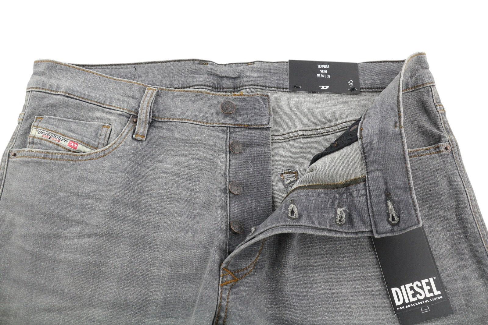 DIESEL Tepphar RB061 Men Jeans W34/L32 Slim  Button Fly Washed Grey RRP€175