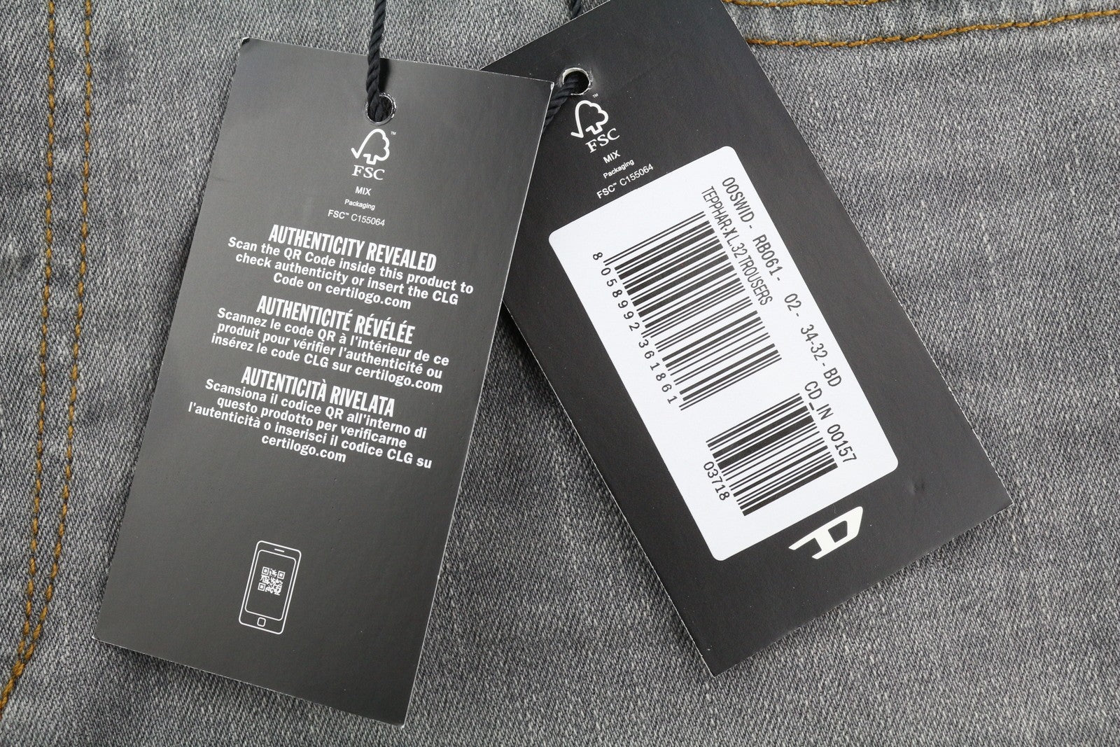 DIESEL Tepphar RB061 Men Jeans W34/L32 Slim  Button Fly Washed Grey RRP€175