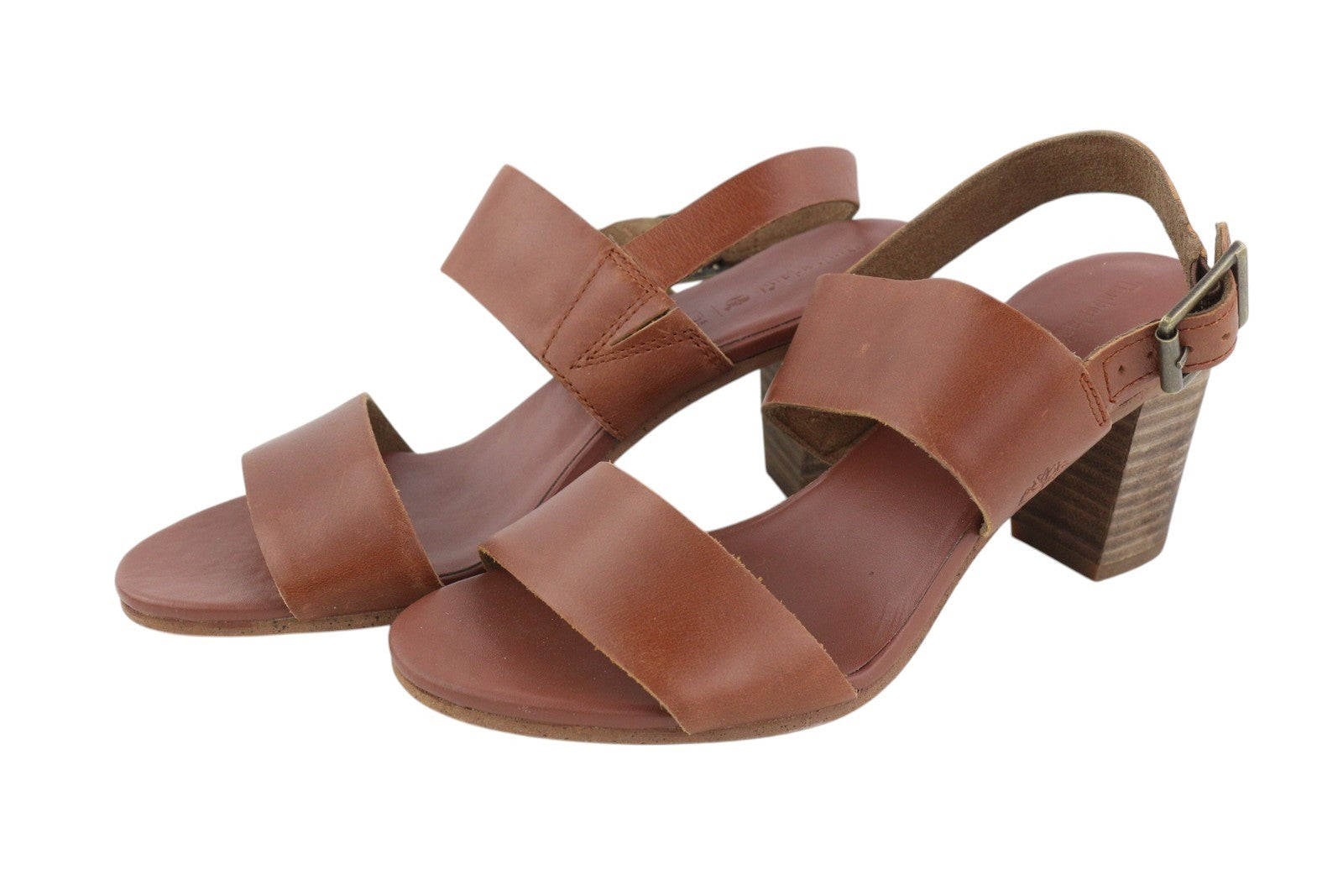 TIMBERLAND A1B7X Women Sandals EU36/37 Brown Leather Heeled Buckle Closure