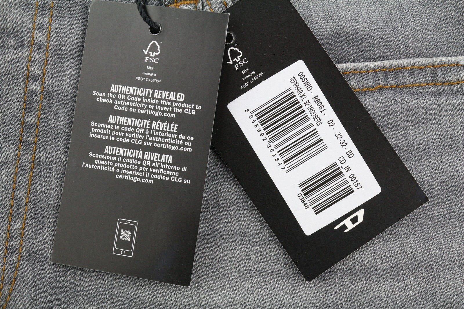 DIESEL Tepphar RB061 Men Jeans W32/L32 Slim  Button Fly Washed Grey RRP€175