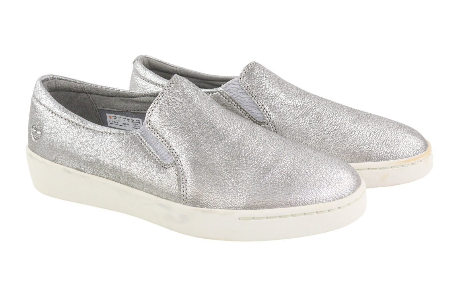 TIMBERLAND A2672 Women Shoes EU40 Leather Shiny Silver Tone Almond Toe Slip On