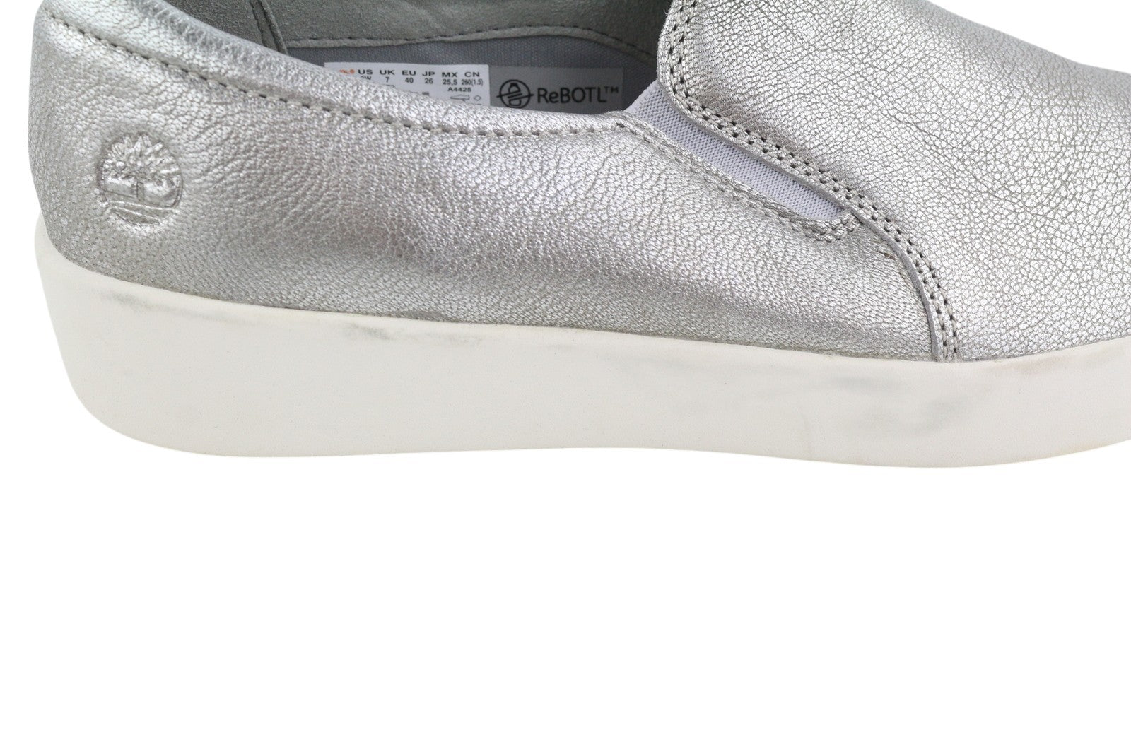 TIMBERLAND A2672 Women Shoes EU40 Leather Shiny Silver Tone Almond Toe Slip On