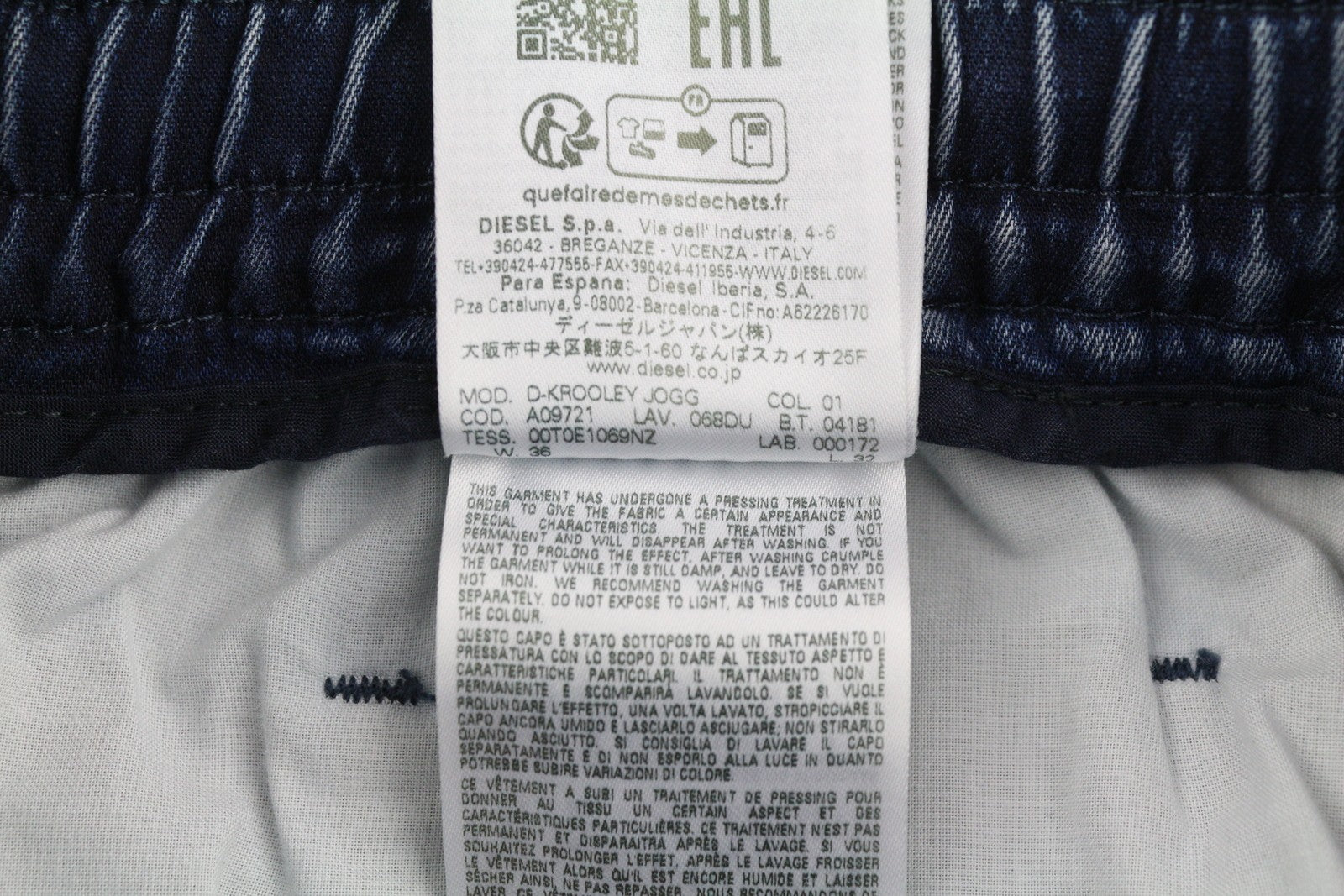 DIESEL D-Krooley Jogg 068DU Men Jeans W36/L32 Drawstring Waist Blue RRP€295