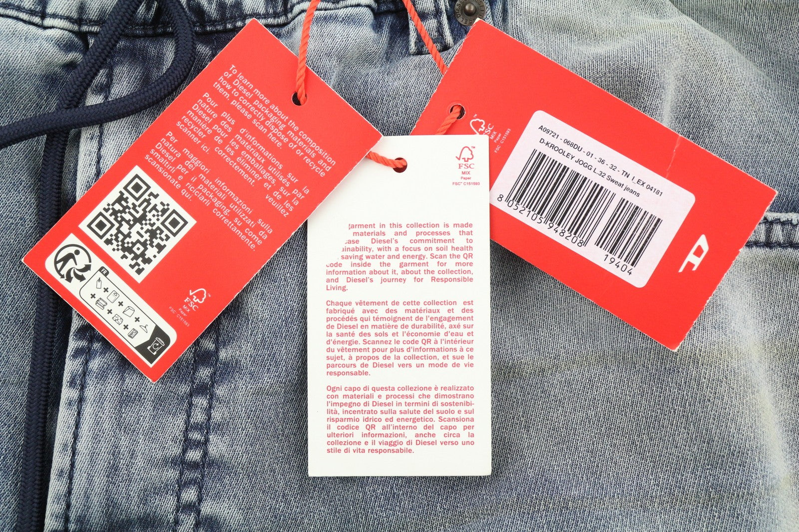 DIESEL D-Krooley Jogg 068DU Men Jeans W36/L32 Drawstring Waist Blue RRP€295