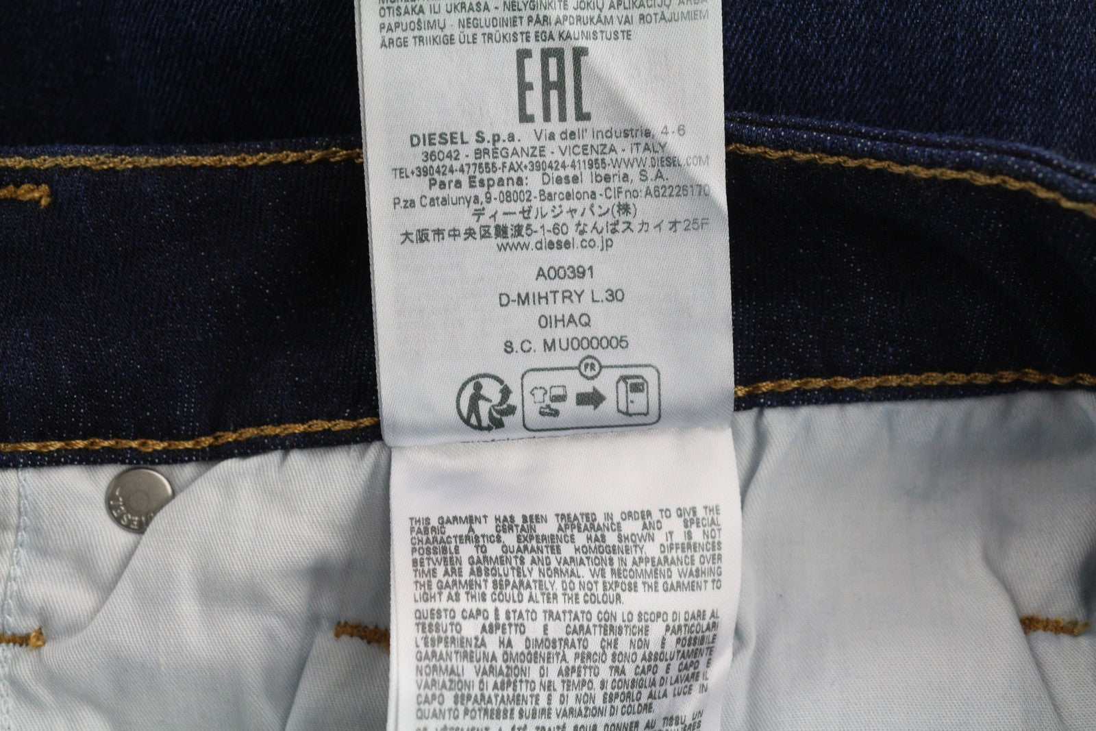 DIESEL D-Mihtry 0IHAQ Men Jeans W36/L30 Regular Fit Straight Leg Washed Blue