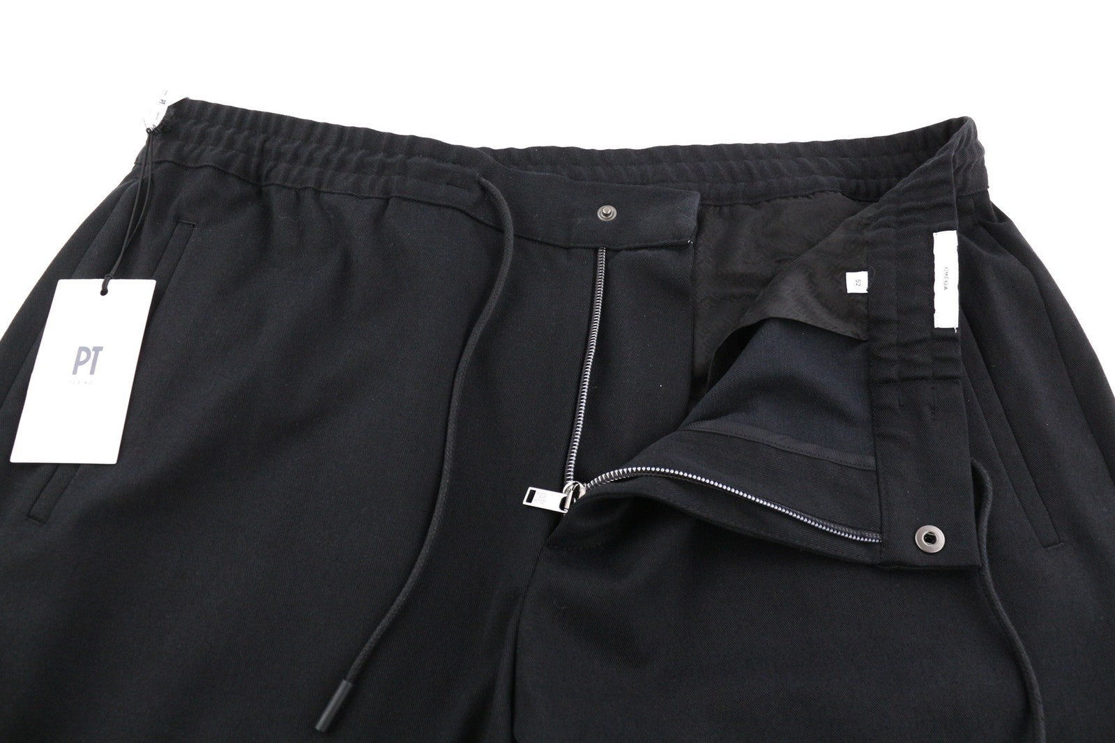 PT TORINO Omega Men Trousers 52 W37 Black Elastic Drawstring Waist Slim Zipper