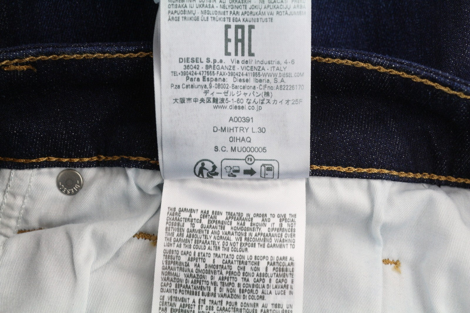 DIESEL D-Mihtry 0IHAQ Men Jeans W34/L30 Regular Fit Straight Leg Washed Blue