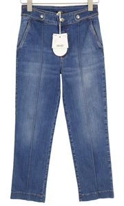 LIU JO Chino Rib Women Jeans W28 Regular Fit Denim Washed Blue Zip Fly Logo