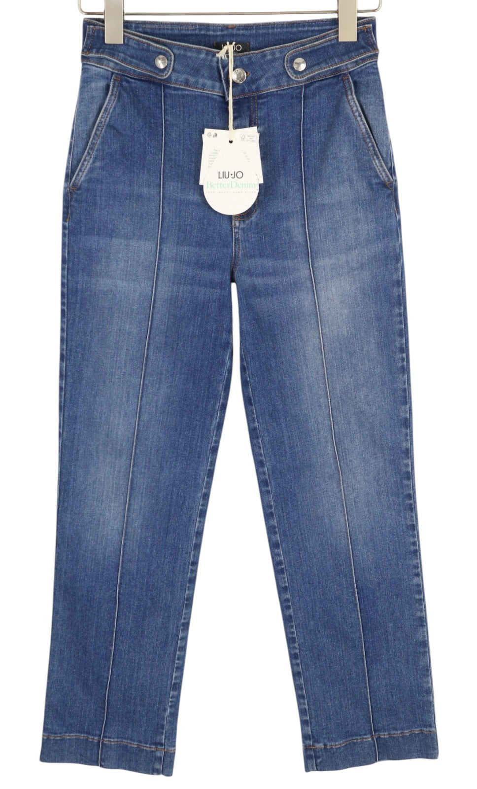 LIU JO Chino Rib Women Jeans W28 Regular Fit Denim Washed Blue Zip Fly Logo