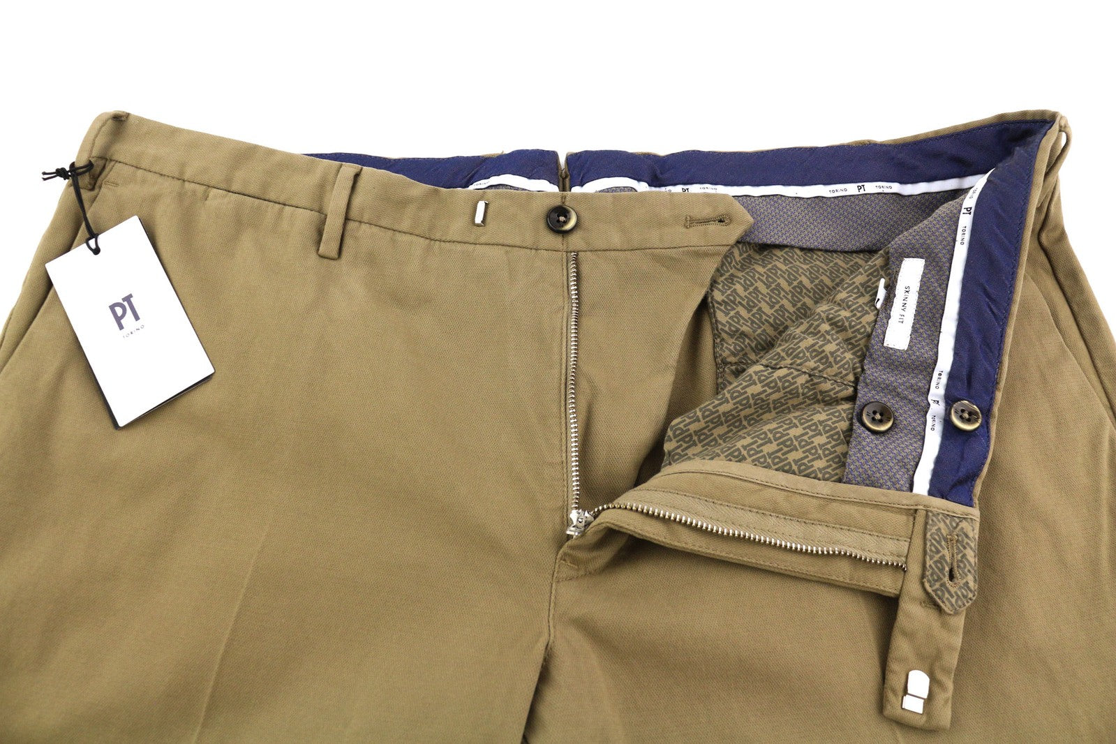 PT TORINO Skinny Fit Men Trousers 58 W39 Brown Chino Zipper Pockets Logo Casual