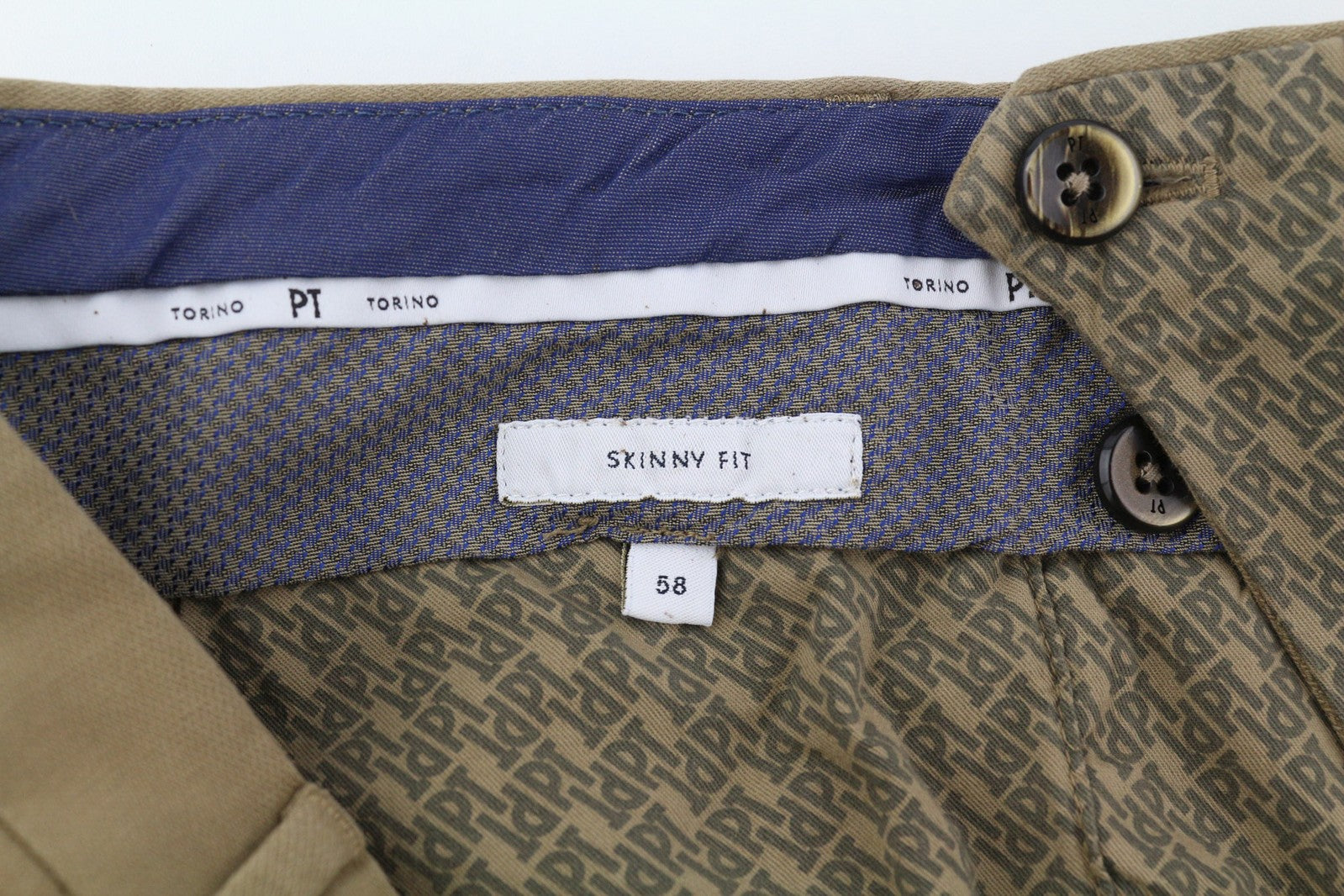 PT TORINO Skinny Fit Men Trousers 58 W39 Brown Chino Zipper Pockets Logo Casual