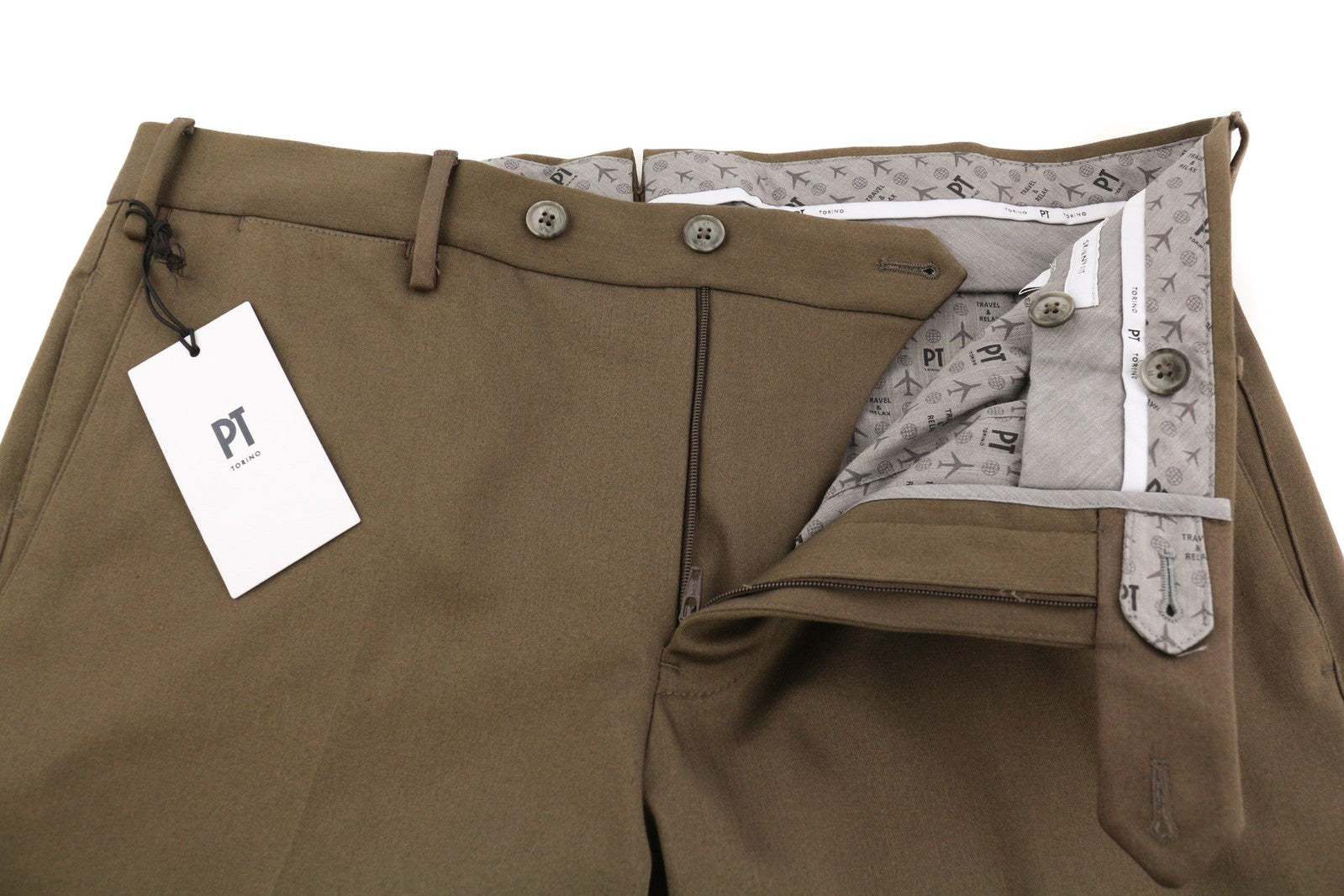 PT TORINO Skinny Fit Men Trousers 50 W33 Brown Zipper Pockets Logo Chino Casual